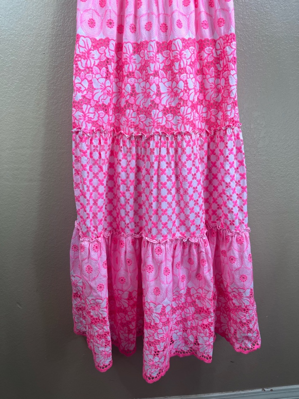 Lilly Pulitzer Kyla neon pink and white eyelet tiered maxi dress - Picture 7 of 11